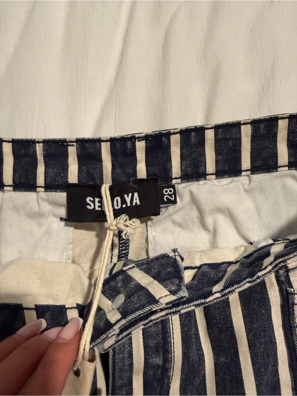 SER.O.YA Navy & White Striped Cargo Pocket Skirt - Picture 2 of 2